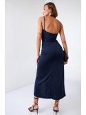 Smooth maxi dress on straps with a slit, navy blue 110570 - Online store - Boutique